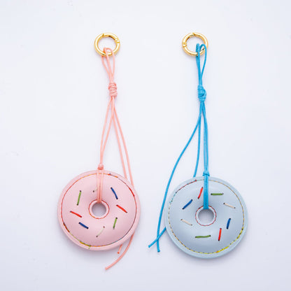 18K Gold Filled Blue, Pink Sprinkle Donut Leather Bag Charm Keychain Accessories | WB-00117 WB-00118