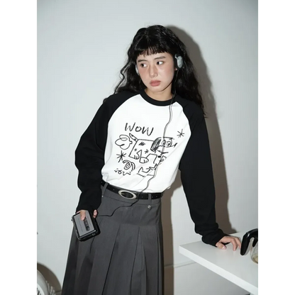 Doodle Delight Layered Tee – Quirky Sketch Art Oversized Tee