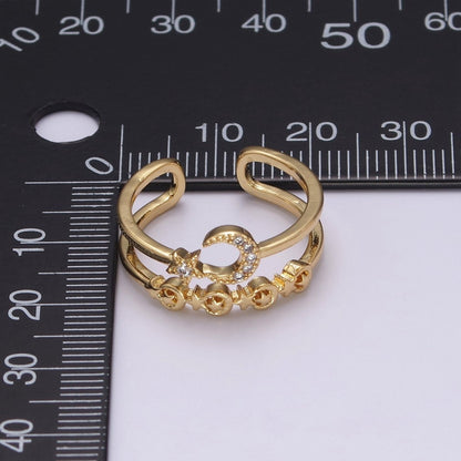 Double Band Crescent Moon Star Ring for Stackable Jewelry Open Adjustable Ring U-211