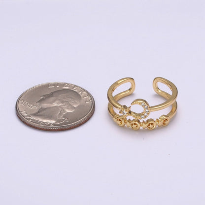 Double Band Crescent Moon Star Ring for Stackable Jewelry Open Adjustable Ring U-211
