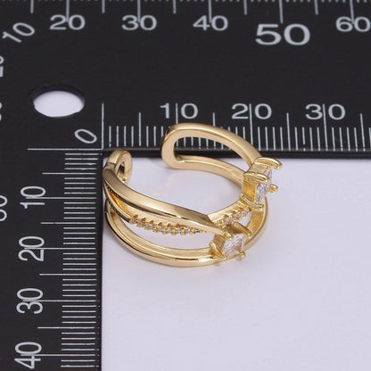 Double Band Ring 18K Gold Filled Micro Pave Ring Open adjustable Jewelry U-027