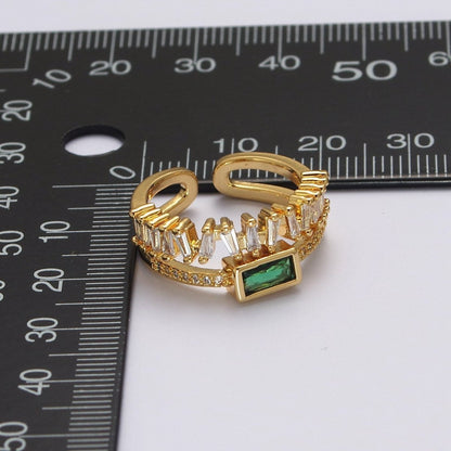 Double Band Ring Clear Baguette Cz Stone with Green CZ For Stackable Ring O-2037