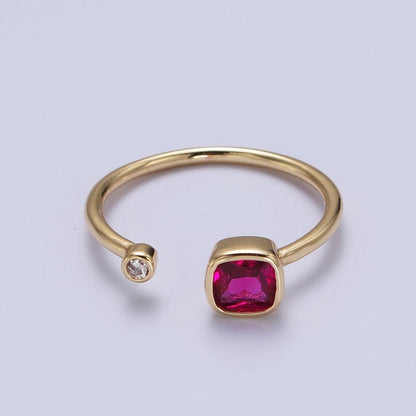 Double Mini CZ Cube Cubic Zirconia CZ Open Adjustable Gold Ring | O-174~ O-180