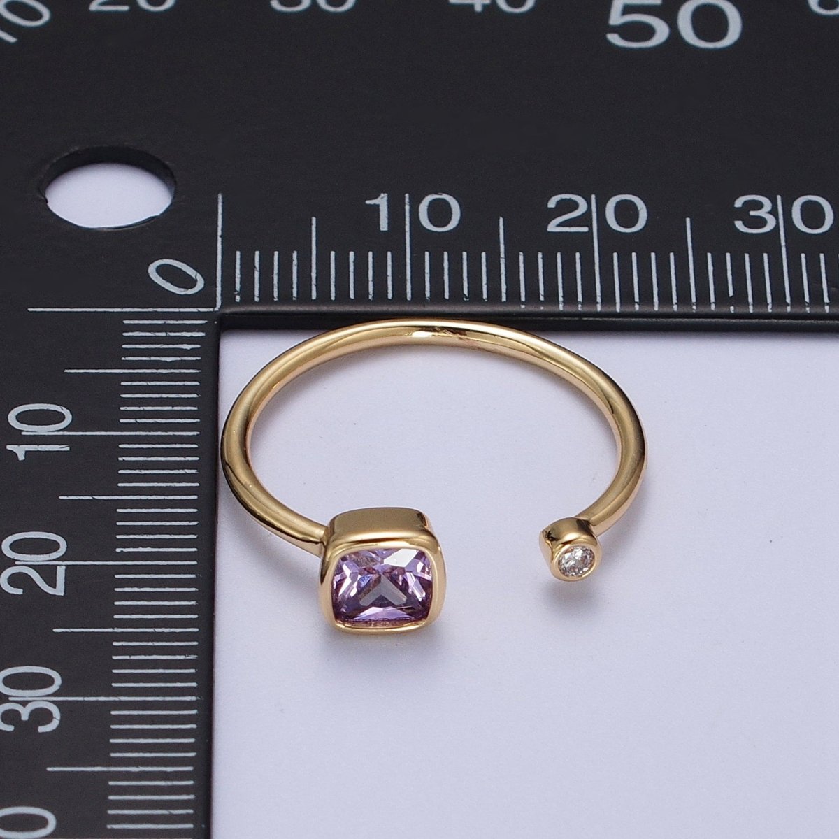 Double Mini CZ Cube Cubic Zirconia CZ Open Adjustable Gold Ring | O-174~ O-180