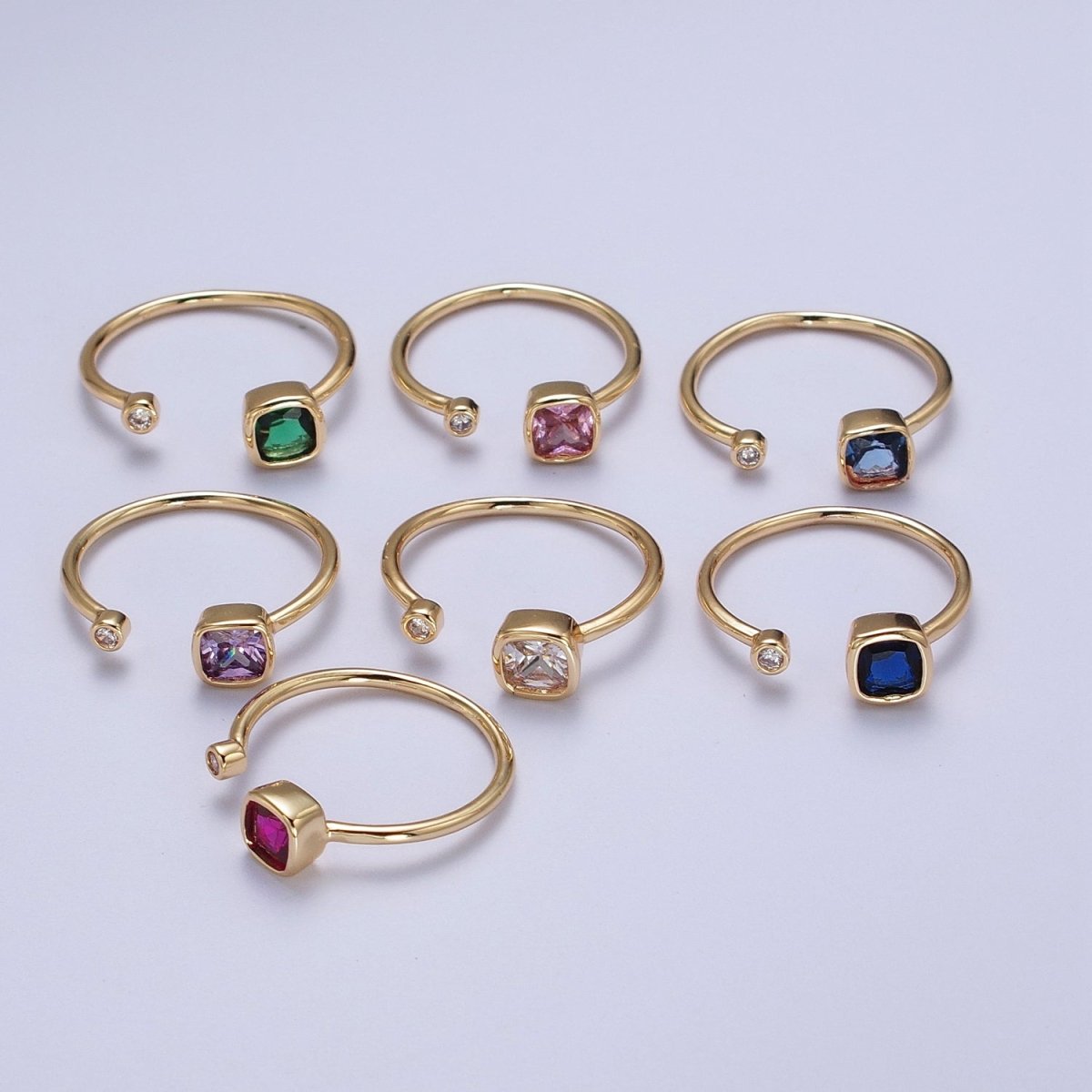 Double Mini CZ Cube Cubic Zirconia CZ Open Adjustable Gold Ring | O-174~ O-180