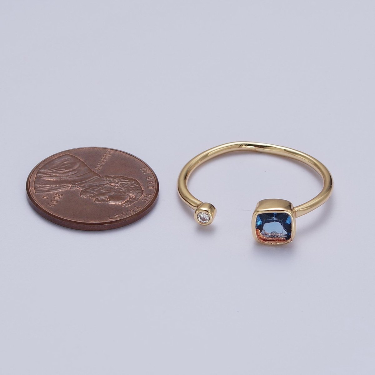 Double Mini CZ Cube Cubic Zirconia CZ Open Adjustable Gold Ring | O-174~ O-180