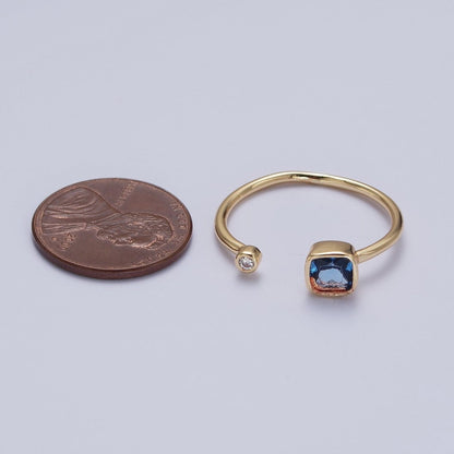 Double Mini CZ Cube Cubic Zirconia CZ Open Adjustable Gold Ring | O-174~ O-180