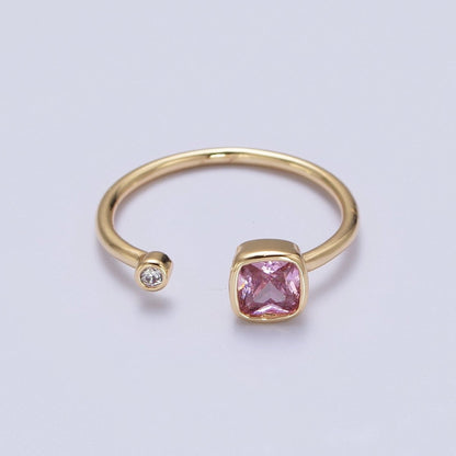 Double Mini CZ Cube Cubic Zirconia CZ Open Adjustable Gold Ring | O-174~ O-180