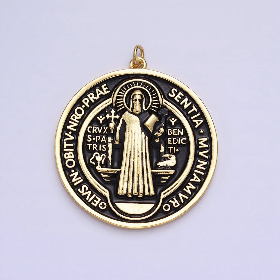 Double Sided 24K Gold Filled Saint Benedict Charm Enamel Black White Religious Pendant | AC464 AC465
