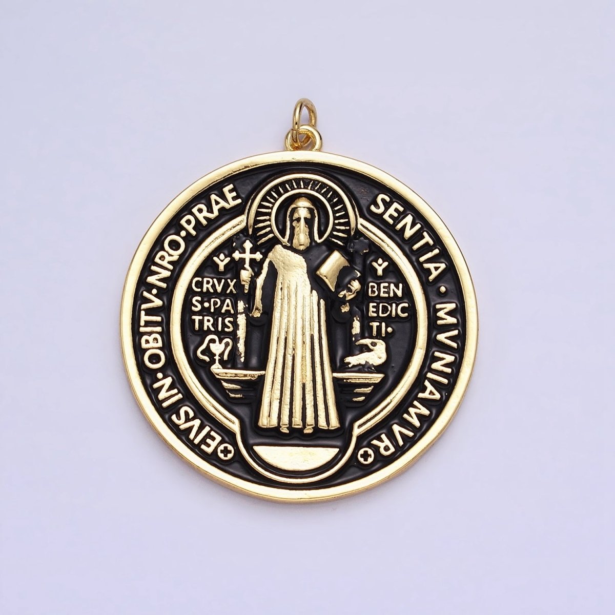 Double Sided 24K Gold Filled Saint Benedict Charm Enamel Black White Religious Pendant | AC464 AC465