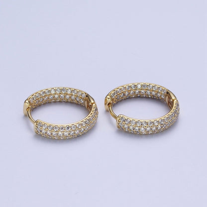 Double Sided Clear Micro Paved CZ 14K Gold Huggie Hoops Statement Earrings | AD-063