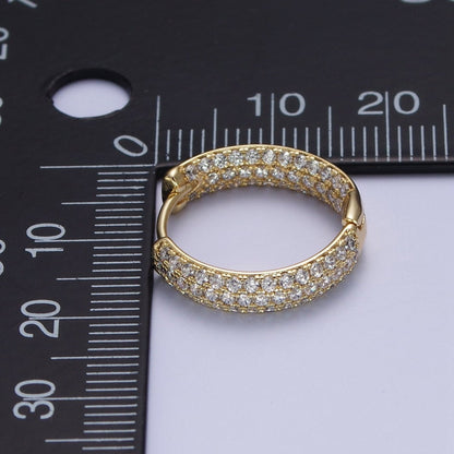 Double Sided Clear Micro Paved CZ 14K Gold Huggie Hoops Statement Earrings | AD-063