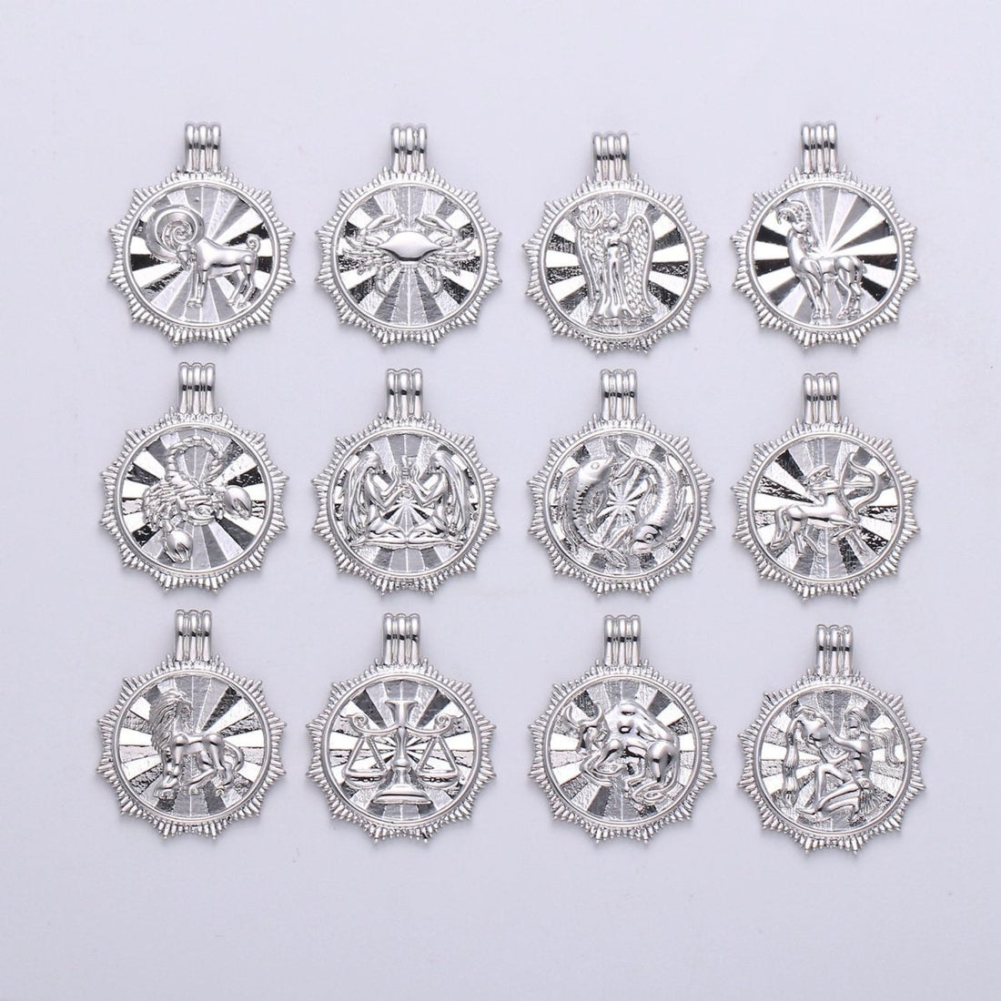 Double Sided Silver Zodiac Horoscope Sign Constellation Medallion Pendant Charm Coin Charm for Necklace Jewelry Making A-A1755-A-A1760