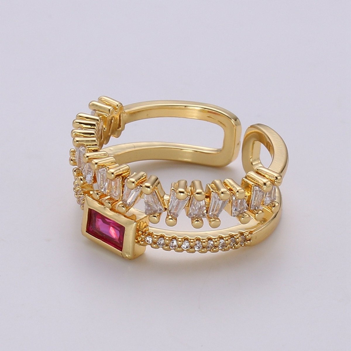 Double Stack gemstone ring- cocktail gemstone ring - topaz ring - Dainty Gold Open ring - Adjustable Gold band ring blue Pink Green Cz Ring R-155 to R-157