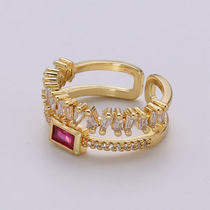Double Stack gemstone ring- cocktail gemstone ring - topaz ring - Dainty Gold Open ring - Adjustable Gold band ring blue Pink Green Cz Ring R-155 to R-157