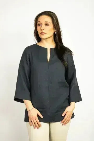 Asphalt Grey Linen Oversize Top – Modern &amp; Comfortable Blouse