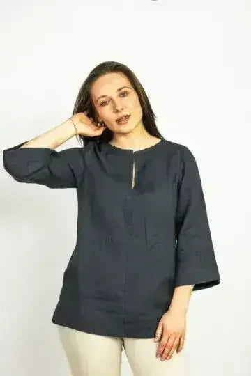 Asphalt Grey Linen Oversize Top – Modern &amp; Comfortable Blouse