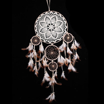 Dream Catcher Five-ring Wind Chime Ornaments Creative Indian Dream Catcher Bedroom Living Room Decoration Wall Hanging Home Ornaments Decoration  Craft Gift