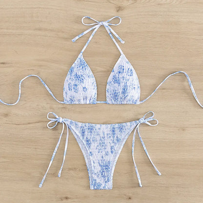 Ruched Floral Halter Bikini Set – Kawaii Beach Swimwear