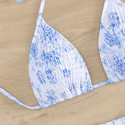 Ruched Floral Halter Bikini Set – Kawaii Beach Swimwear