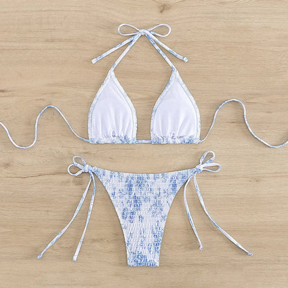 Ruched Floral Halter Bikini Set – Kawaii Beach Swimwear
