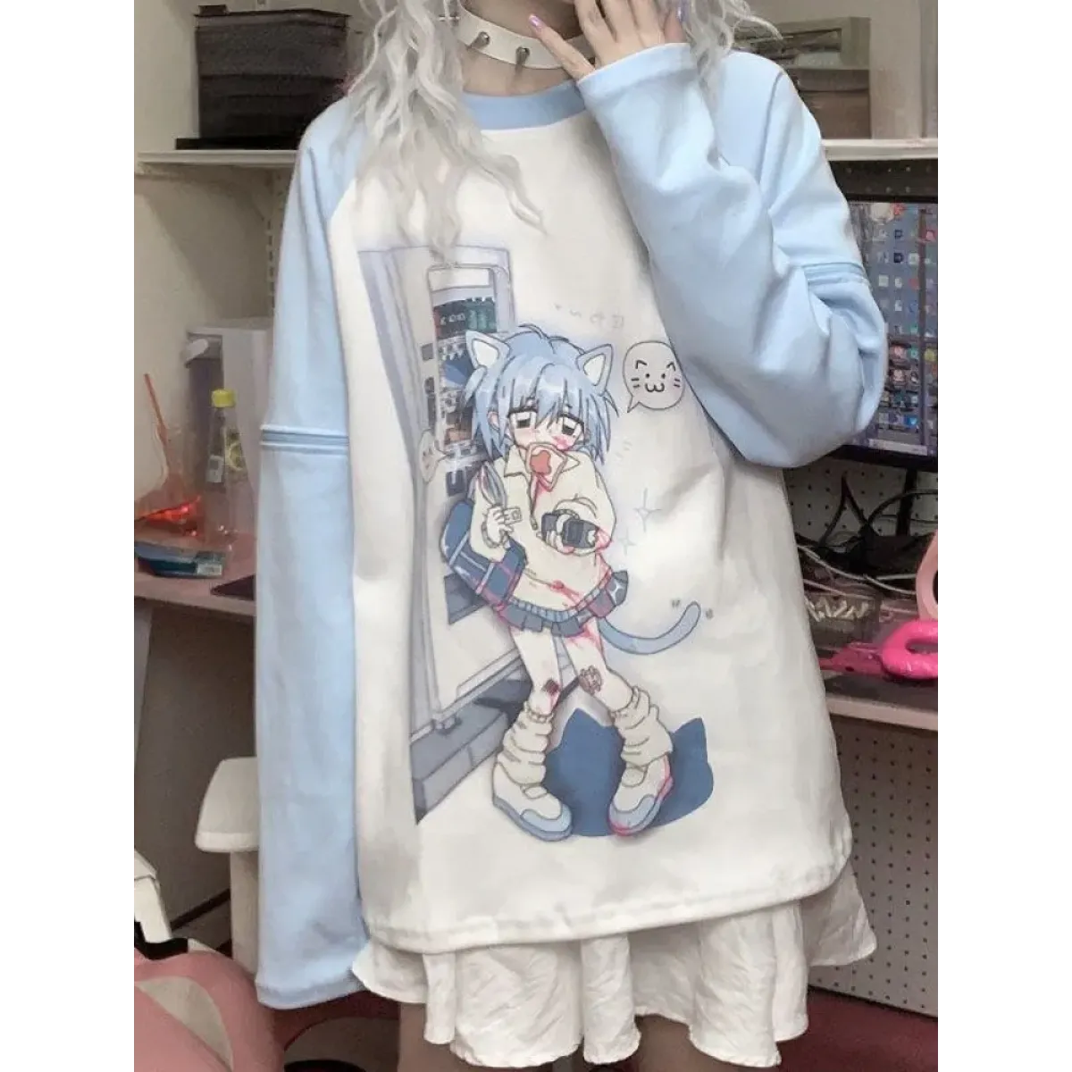 Dreamy Detachable Sleeve Tee – Kawaii Cat &amp; Anime Harajuku Style Top