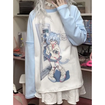 Dreamy Detachable Sleeve Tee – Kawaii Cat &amp; Anime Harajuku Style Top