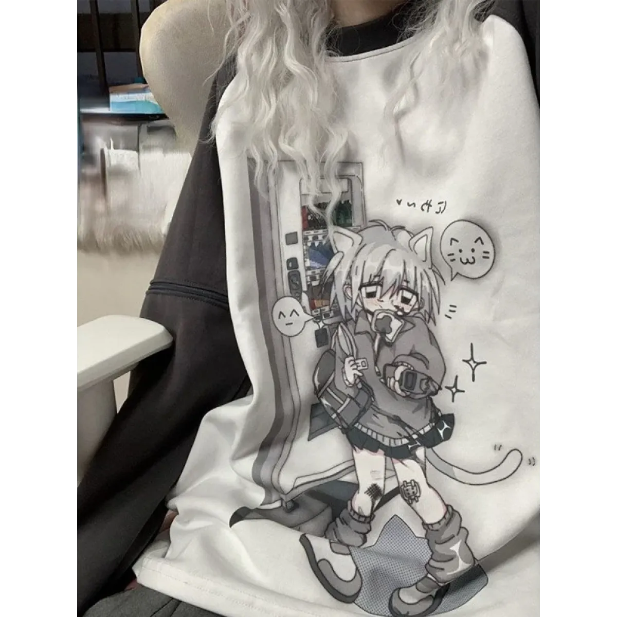 Dreamy Detachable Sleeve Tee – Kawaii Cat &amp; Anime Harajuku Style Top