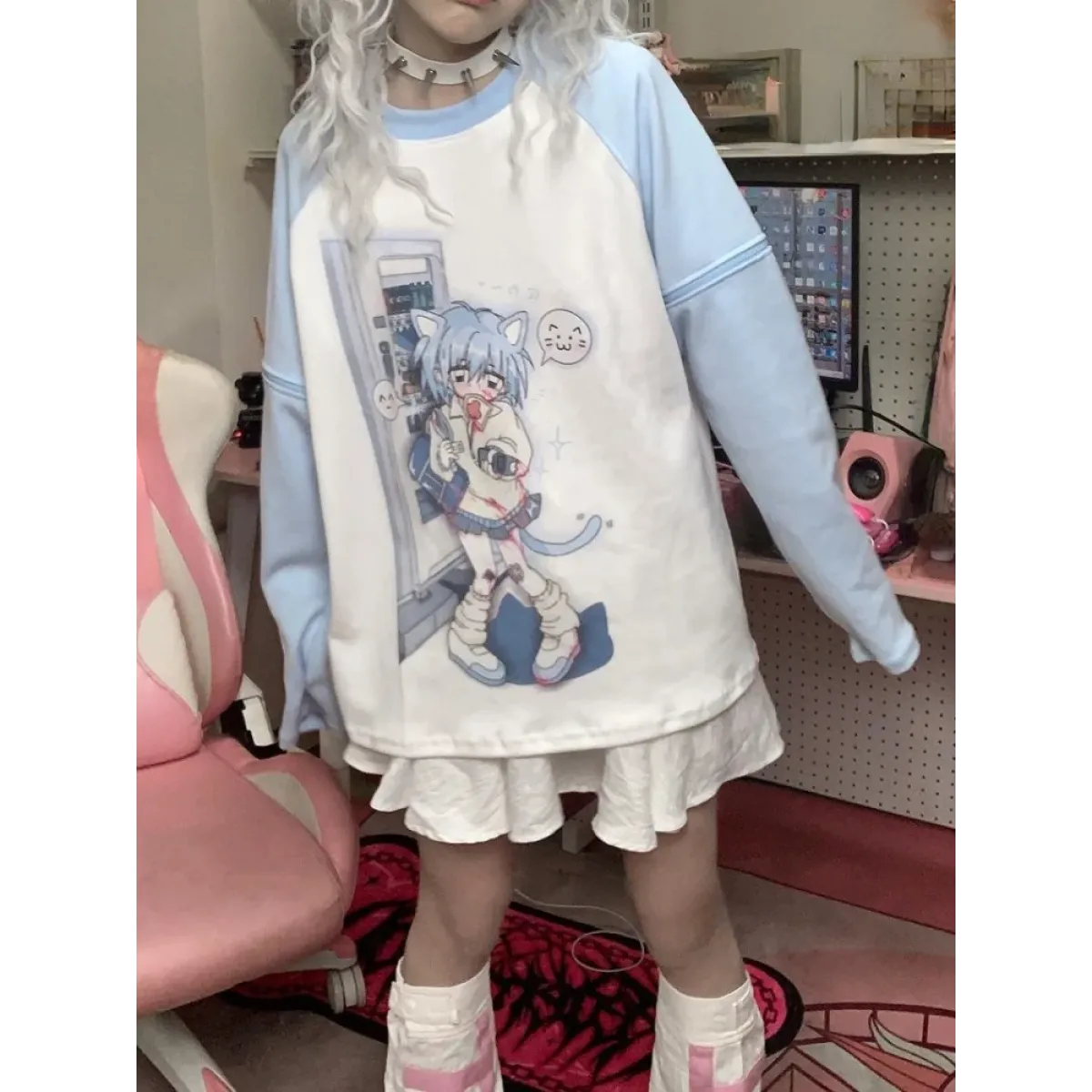 Dreamy Detachable Sleeve Tee – Kawaii Cat &amp; Anime Harajuku Style Top
