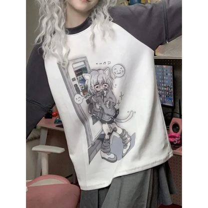 Dreamy Detachable Sleeve Tee – Kawaii Cat &amp; Anime Harajuku Style Top