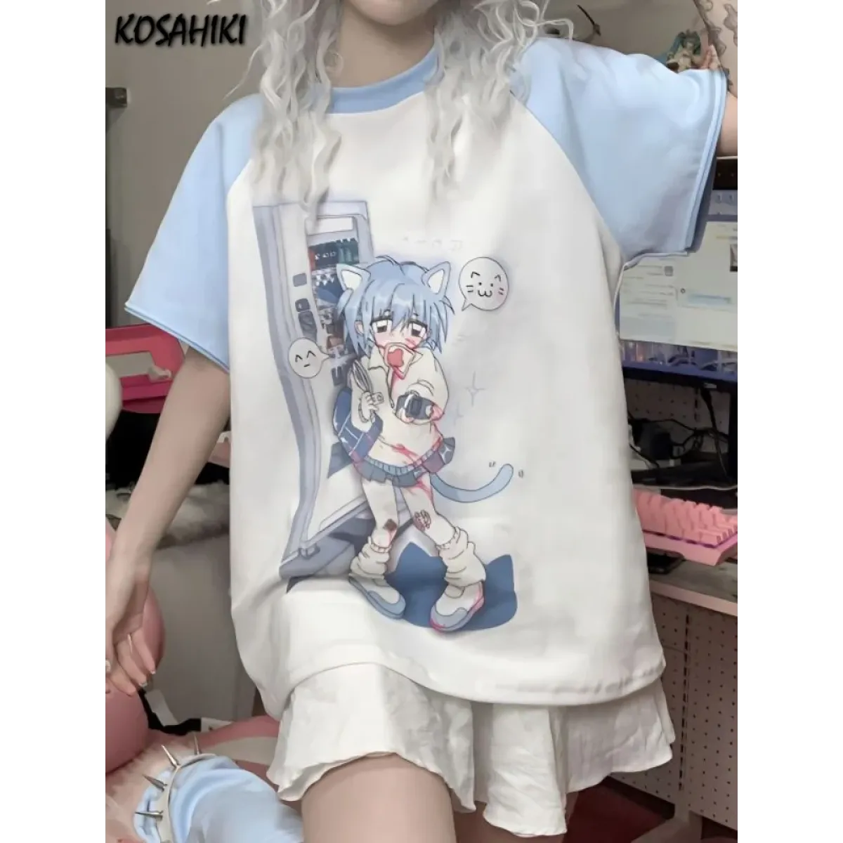 Dreamy Detachable Sleeve Tee – Kawaii Cat &amp; Anime Harajuku Style Top