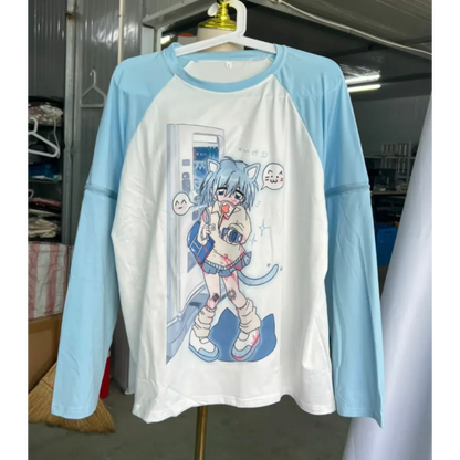 Dreamy Detachable Sleeve Tee – Kawaii Cat &amp; Anime Harajuku Style Top