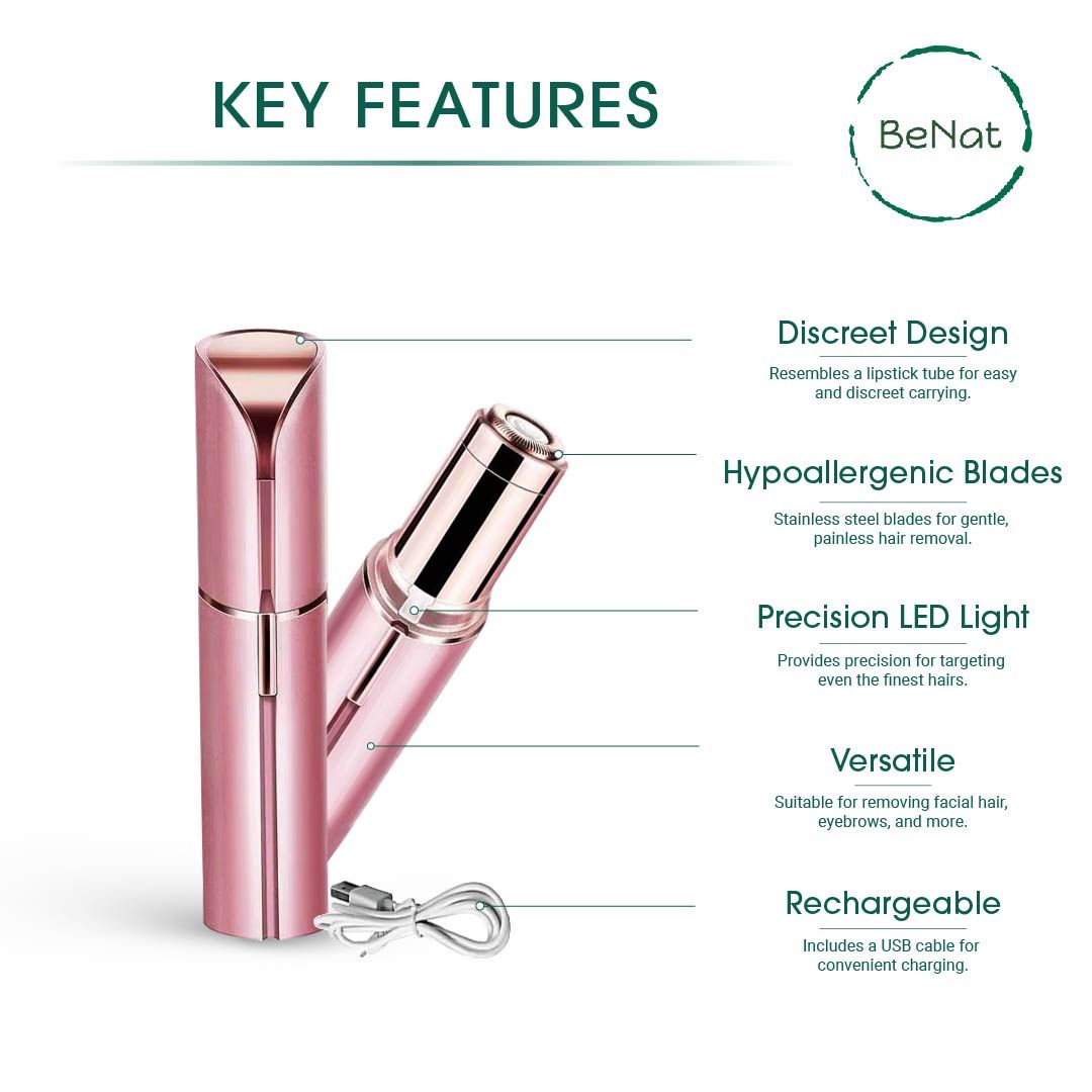Set of 2. Rechargeable Facial &amp; Eyebrow Hair Remover Set for Women, Painless Electric Trimmer with LED Light