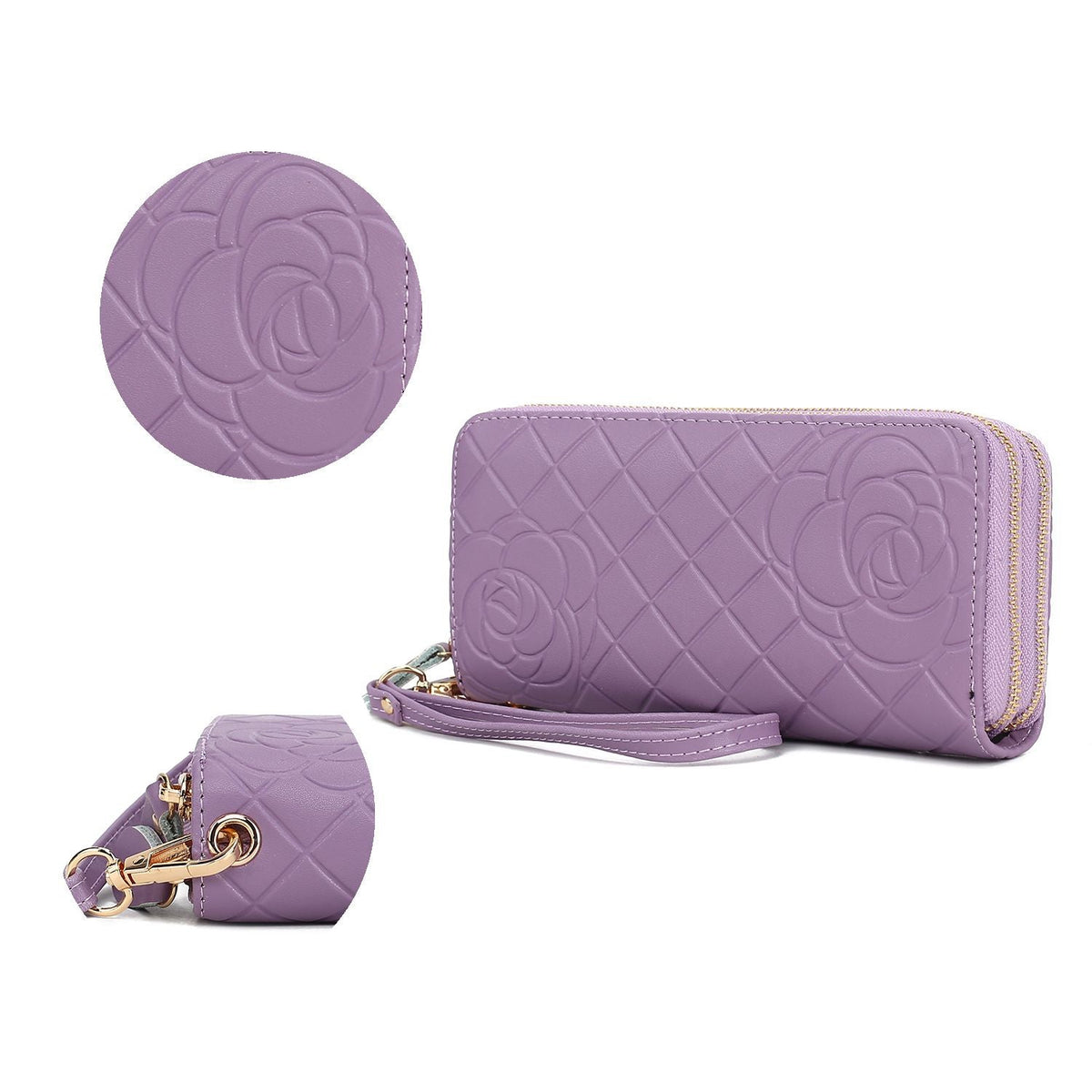 MKF Collection Honey Genuine Leather Quilted Flower Embossed Women Wristlet Wallet by Mia K