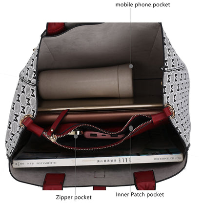 MKF Collection Yuliana Circular M emblem Print Satchel Bag with Wallet by Mia k