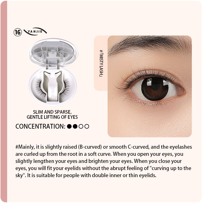 No Glue Soft Magnetic Clip On Eyelashes, Misty Slim Sparse B/C Curl Gentle Lifting Lashes for Thin &amp; Double Inner Eyelid Daily Makeup