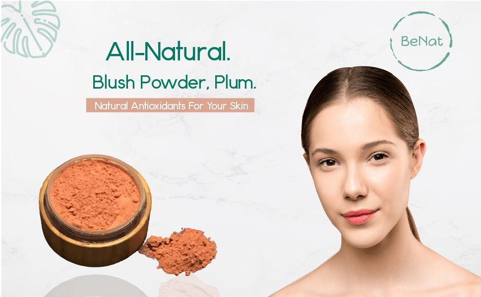 BeNat All-Natural Blush Loose Powder | Reusable Bamboo Container with Refills | Vegan &amp; Lightweight Face Makeup