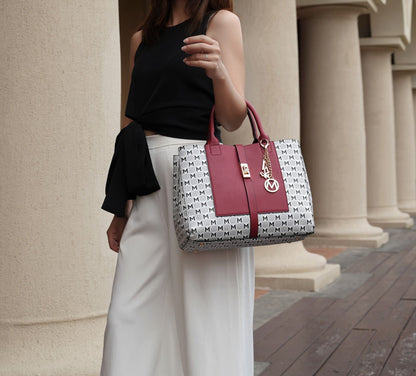MKF Collection Yuliana Circular M emblem Print Satchel Bag with Wallet by Mia k
