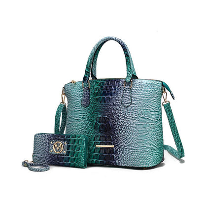 MKF Collection Frankie Gradient Rainbow Faux Crocodile-Embossed Tote Bag Two Pcs by Mia K.