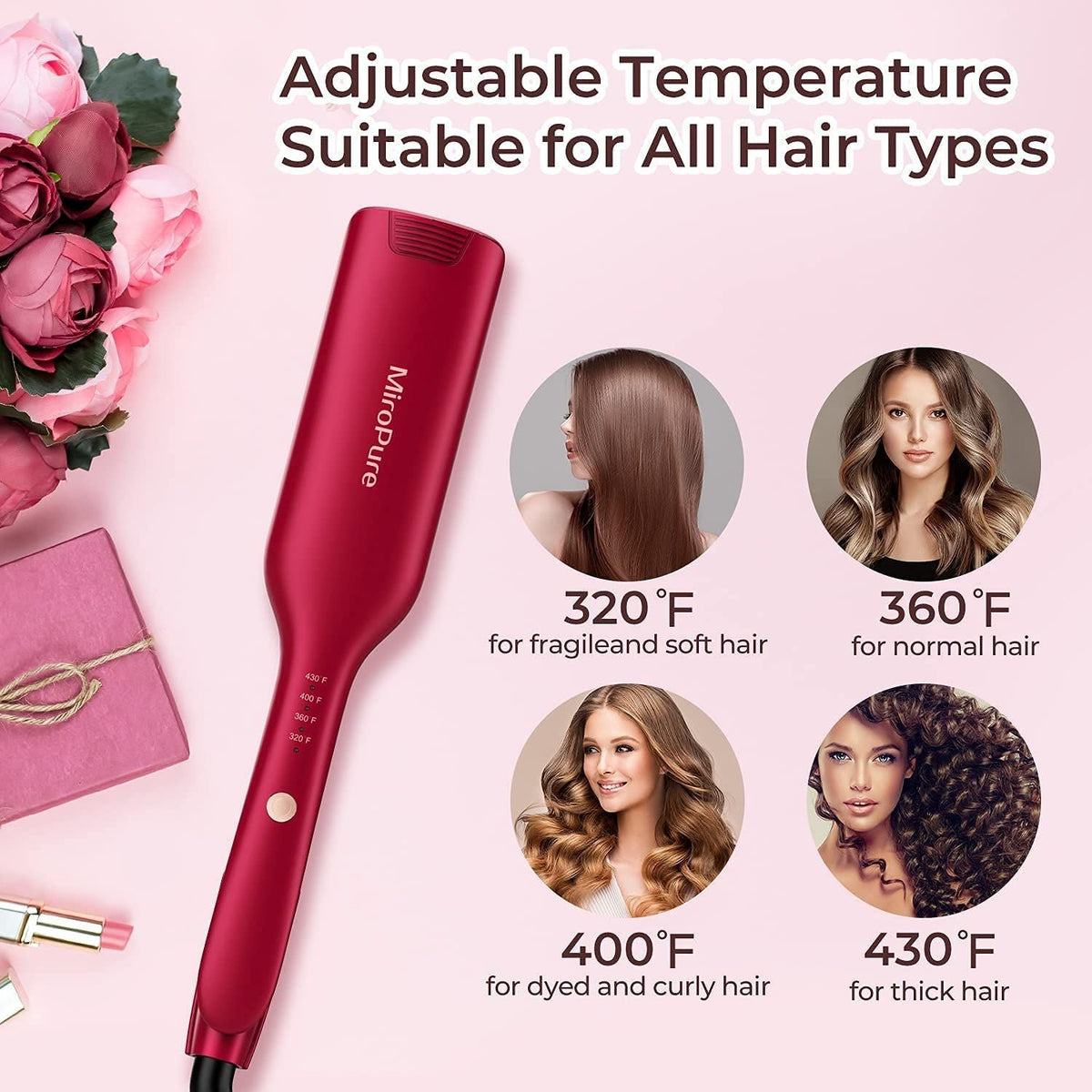 Hair Waver Iron Beach Waver Wand Hair Crimper Hair Waver Barrel Curling Iron 1 Inch PTC Heater Auto Shut-Off Adjustable Easy Shap Long Lasting Heat Dual Voltage