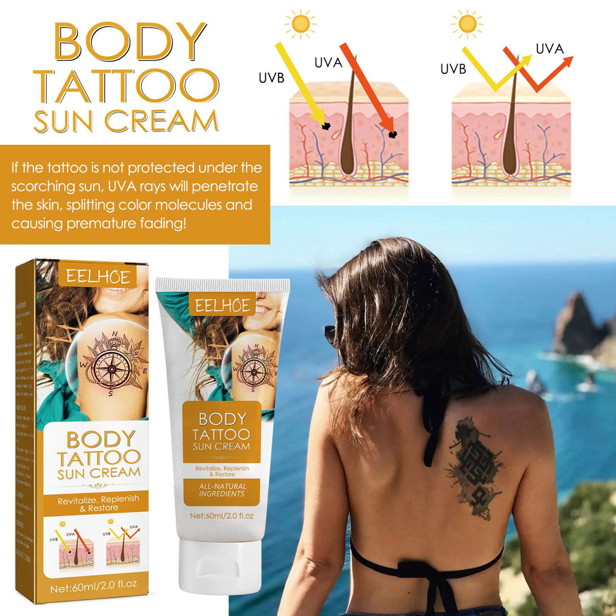 EELHOE Tattoo Protection Cream Outdoor Isolation Protection Uv Moisturizing Tattoo Discoloration