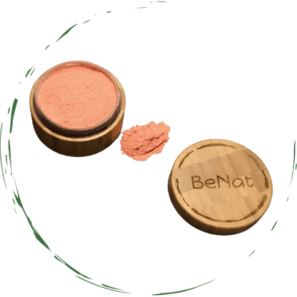 BeNat All-Natural Blush Loose Powder | Reusable Bamboo Container with Refills | Vegan &amp; Lightweight Face Makeup