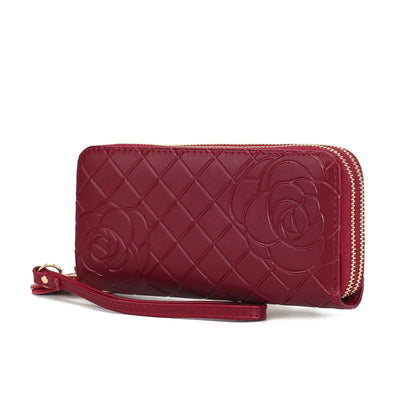 MKF Collection Honey Genuine Leather Quilted Flower Embossed Women Wristlet Wallet by Mia K