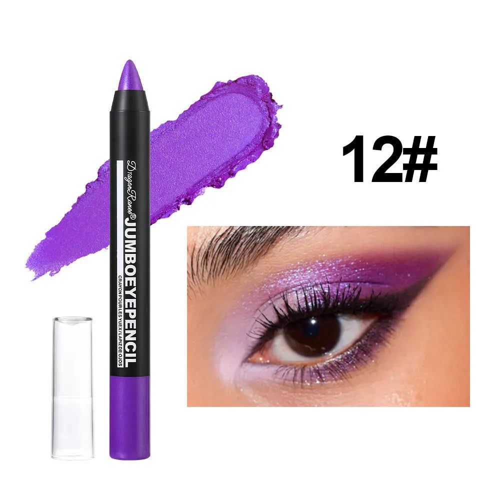 Smoky Dark Green Eyeshadow Pencil Stick Waterproof Pearlescent 12 Colors Metallic Glitter Eye Shadow Highlighter Pen Makeup Tool