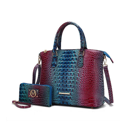 MKF Collection Frankie Gradient Rainbow Faux Crocodile-Embossed Tote Bag Two Pcs by Mia K.