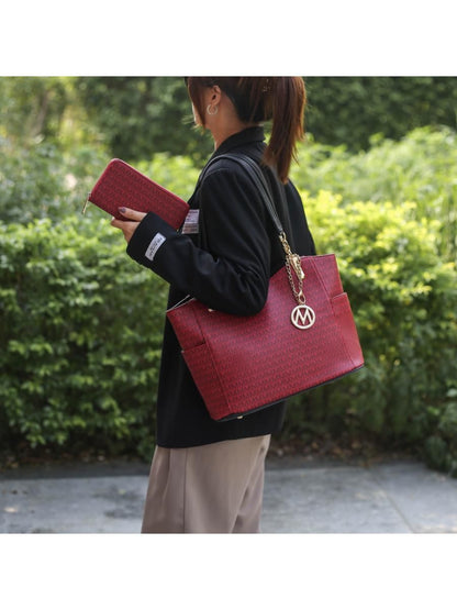 MKF Collection Savannah M Logo Printed Women Tote and Wristlet Wallet by Mia k