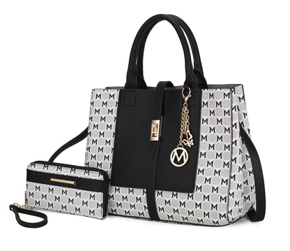 MKF Collection Yuliana Circular M emblem Print Satchel Bag with Wallet by Mia k