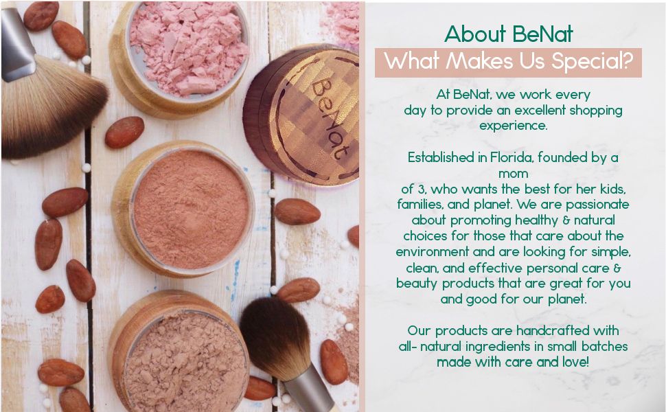 BeNat All-Natural Blush Loose Powder | Reusable Bamboo Container with Refills | Vegan &amp; Lightweight Face Makeup