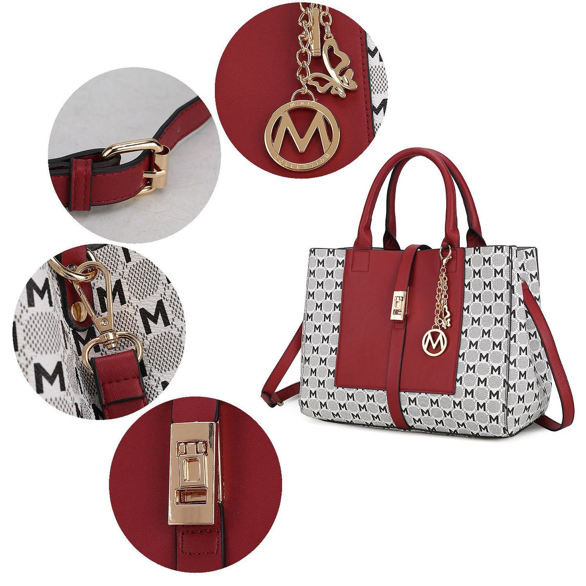 MKF Collection Yuliana Circular M emblem Print Satchel Bag with Wallet by Mia k