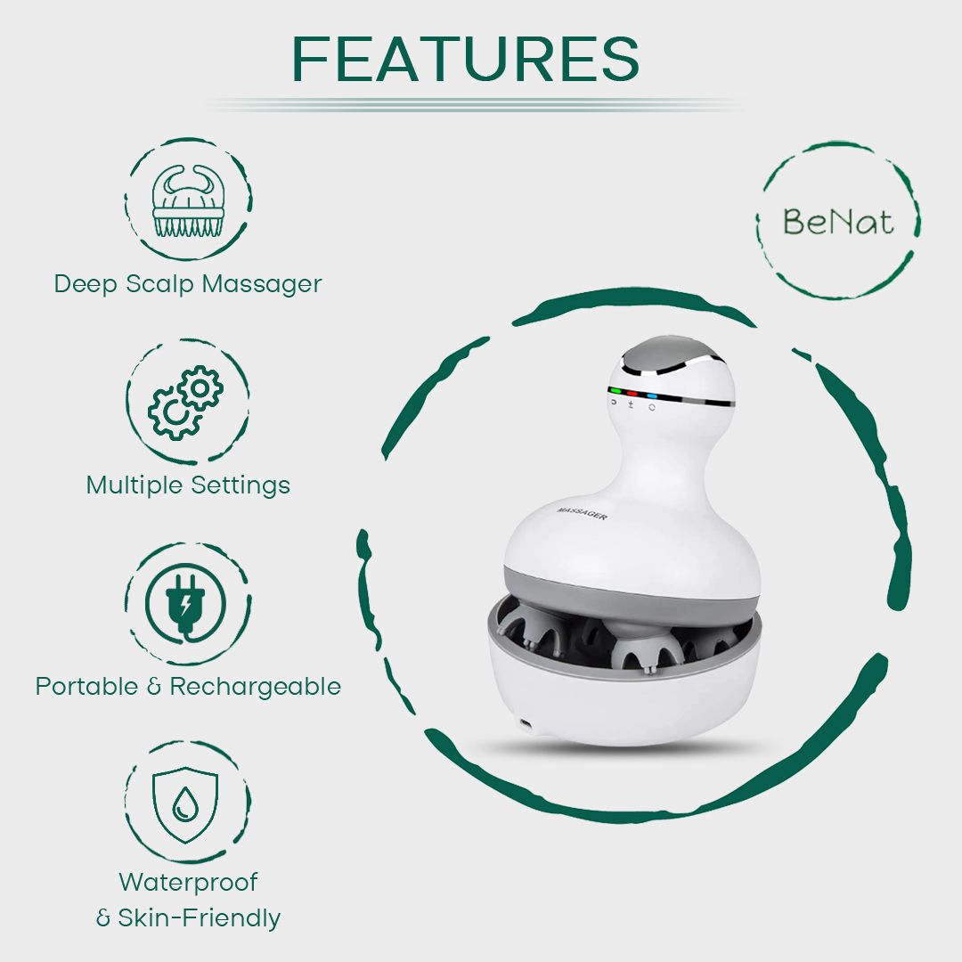Smart Scalp Massager - Cordless Waterproof Handheld Head &amp; Body Massage Device with 4 Modes for Hair Growth, Stress Relief &amp; Relaxation (White)